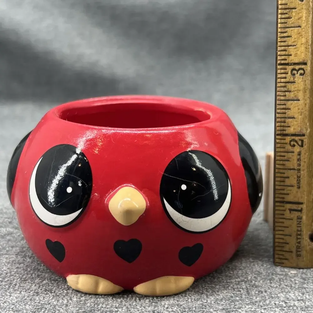 Succulent Planter Red Love Bird Big Eyes Rocket Farms Kitschy Cute Round Plants